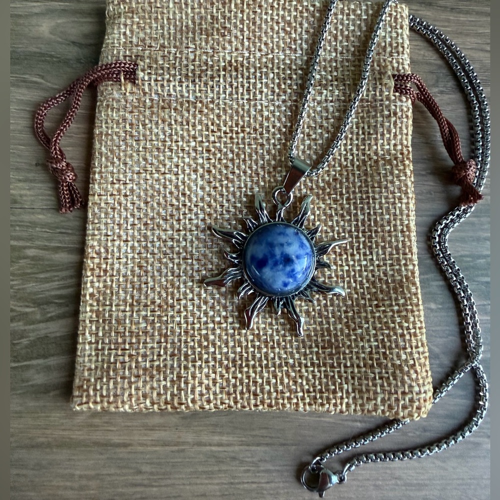 Sodalite Sun Pendant Sodalite Sun Necklace Boho Necklace Sodalite Necklace